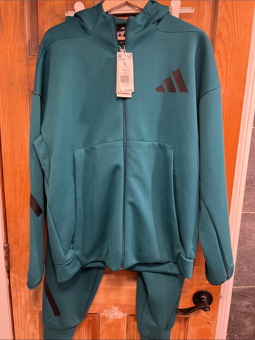 adidas Men's Teal Full-Zip Performance Hoodie Jacket and pants Large NWT